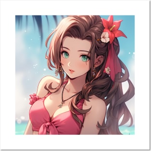 aerith in beach Posters and Art